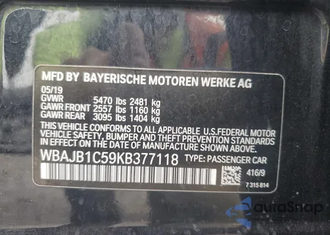 2019 BMW 530Xe from USA, damaged, VIN WBAJB1C59KB377118
